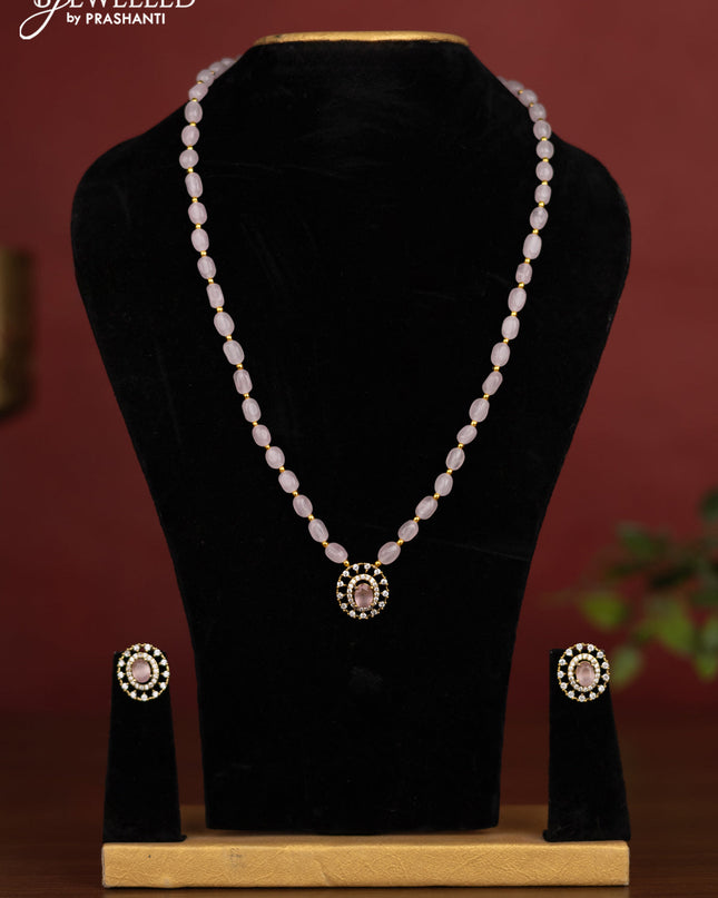 Beaded baby pink necklace with cz stones in victotrian finish