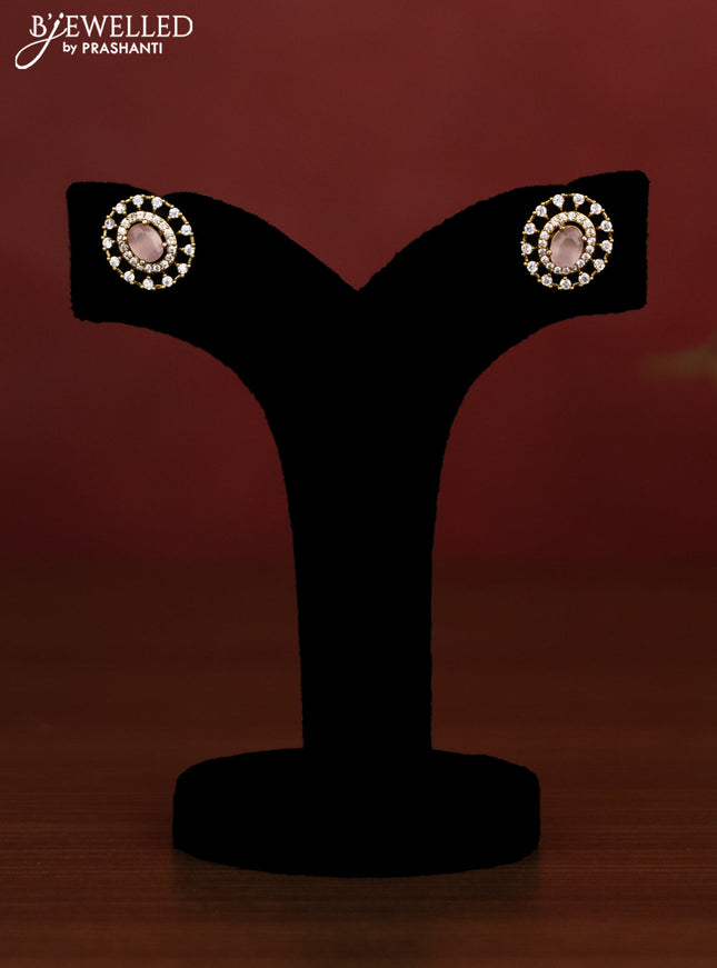 Beaded baby pink necklace with cz stones in victotrian finish