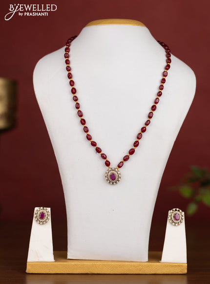 Beaded maroon necklace with ruby and cz stones in victotrian finish