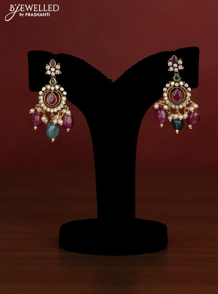 Beaded multicolour necklace with kemp & cz stones and pearl & beads hanging in victotrian finish