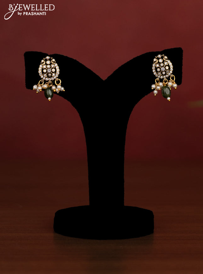 Beaded multicolour necklace with cz stones and pearl & beads hanging in victotrian finish