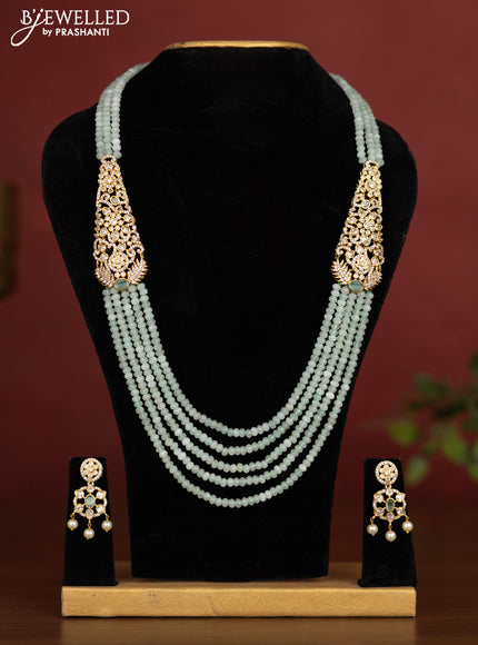 Beaded multilayer mint green necklace with cz stones side pendant in victotrian finish