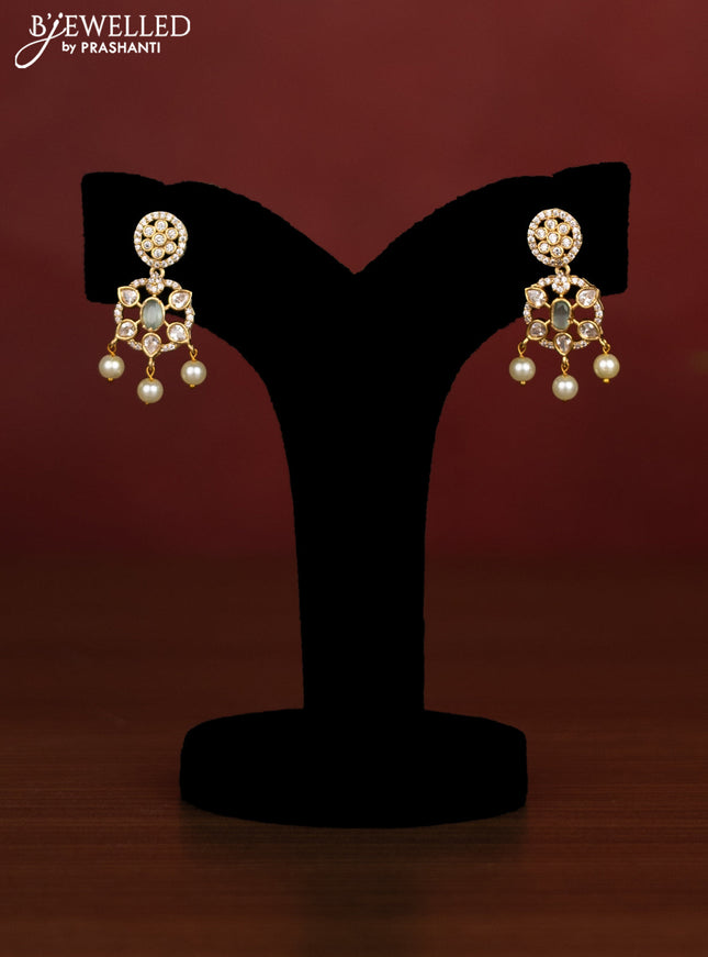 Beaded multilayer mint green necklace with cz stones side pendant in victotrian finish