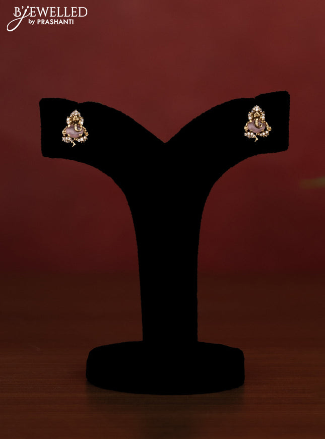 Beaded baby pink necklace ganesha pendant with cz stones in victotrian finish