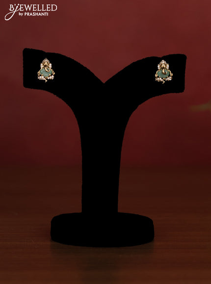 Beaded mint green necklace ganesha pendant with cz stones in victotrian finish