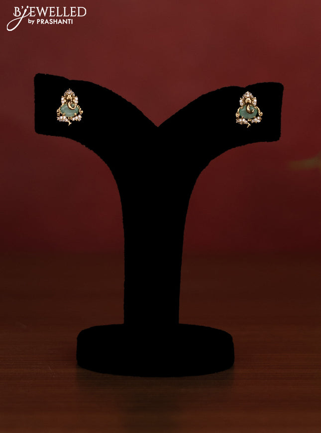 Beaded mint green necklace ganesha pendant with cz stones in victotrian finish