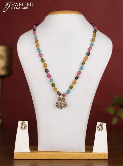 Beaded multicolour necklace ganesha pendant with cz stones in victotrian finish