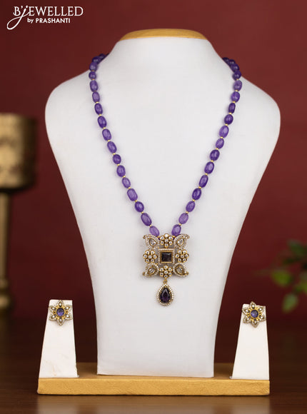 Beaded violet necklace with cz stones in victotrian finish