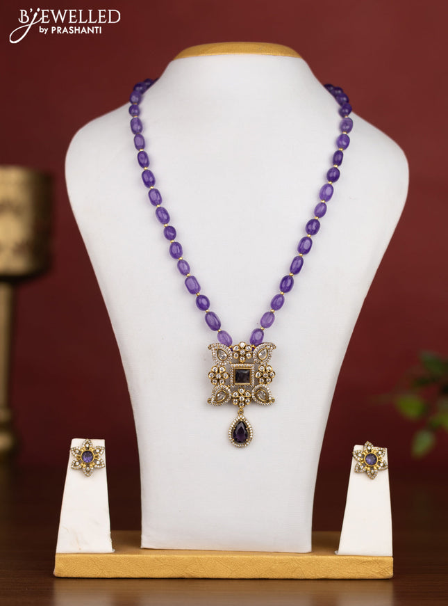 Beaded violet necklace with cz stones in victotrian finish