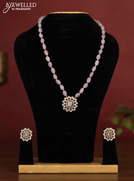 Beaded baby pink necklace with cz stones in victotrian finish