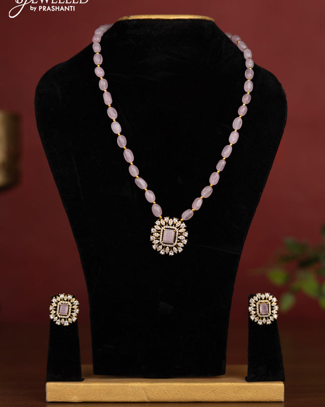 Beaded baby pink necklace with cz stones in victotrian finish