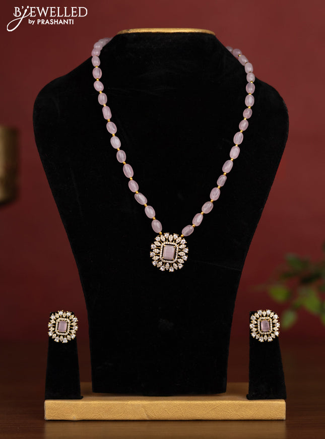 Beaded baby pink necklace with cz stones in victotrian finish