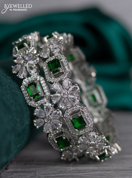 Zircon bangle floral design with emerald and cz stones
