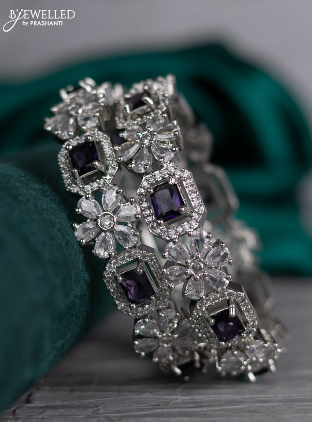 Zircon bangle floral design with violet and cz stones