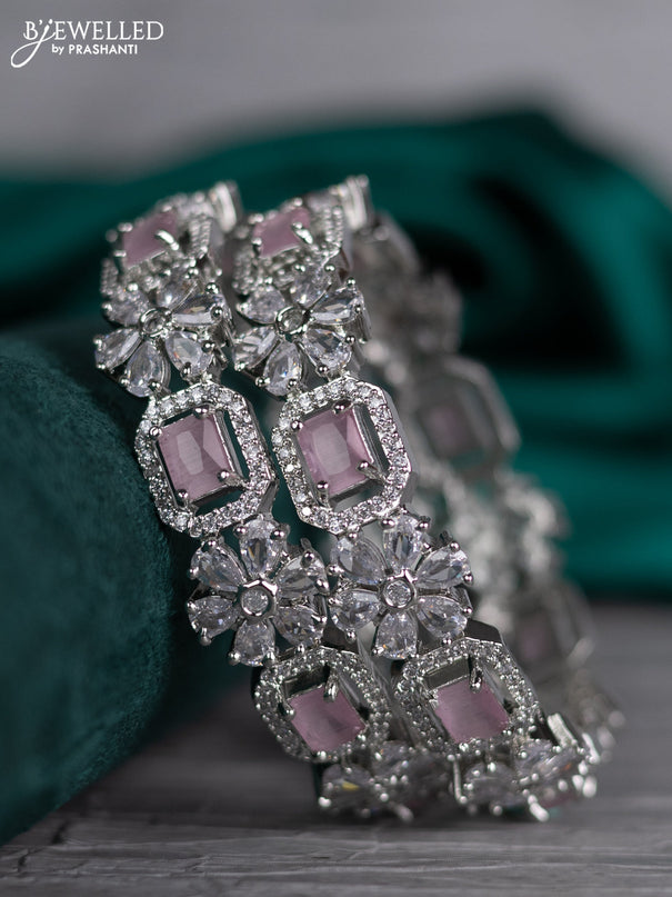 Zircon bangle floral design with baby pink and cz stones