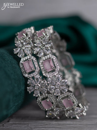 Zircon bangle floral design with baby pink and cz stones