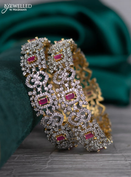 Zircon bangle with ruby and cz stones in gold finish