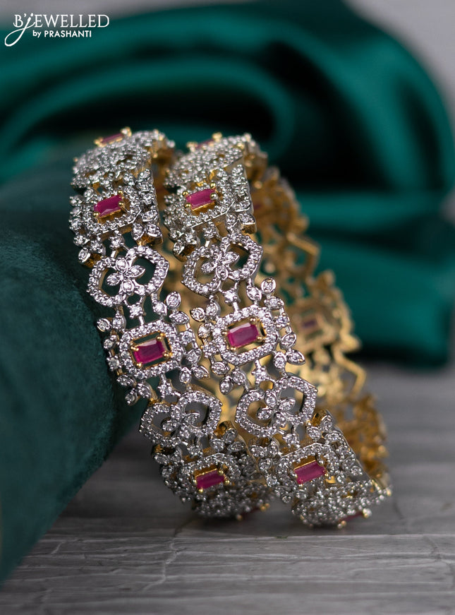 Zircon bangle with ruby and cz stones in gold finish