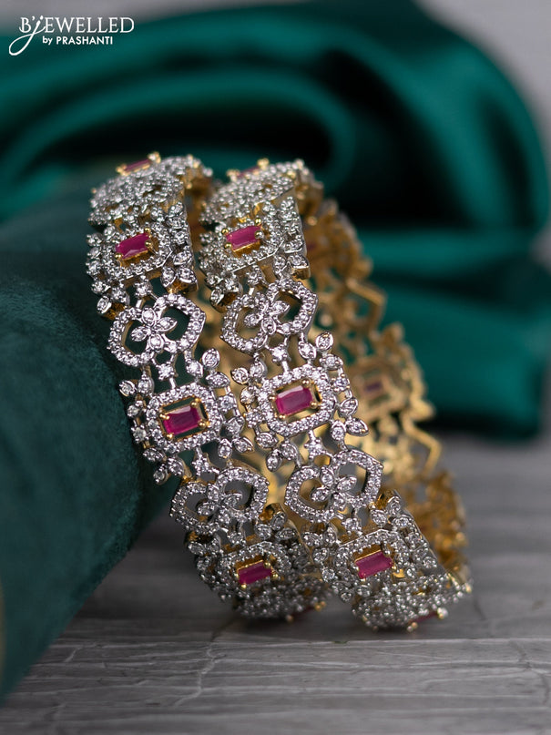 Zircon bangle with ruby and cz stones in gold finish