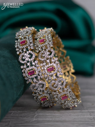 Zircon bangle with ruby and cz stones in gold finish