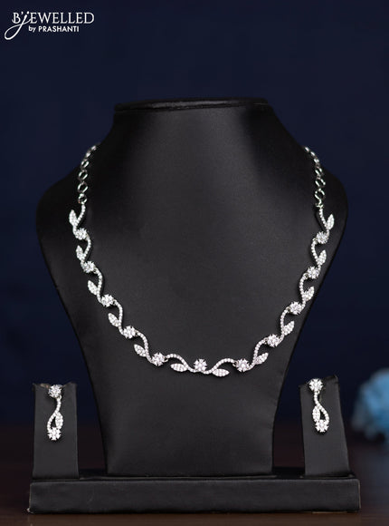 zircon necklace floral design with cz stones