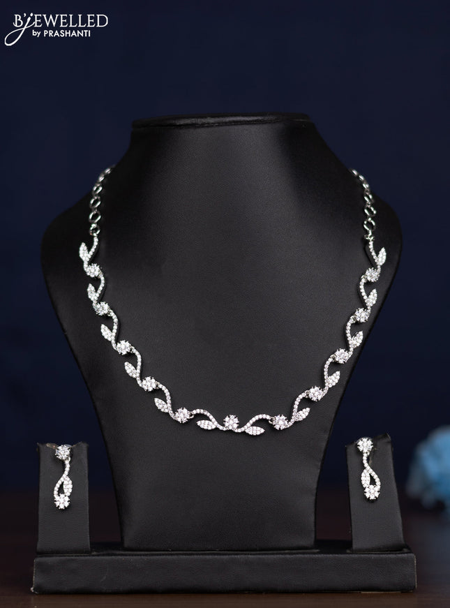 zircon necklace floral design with cz stones