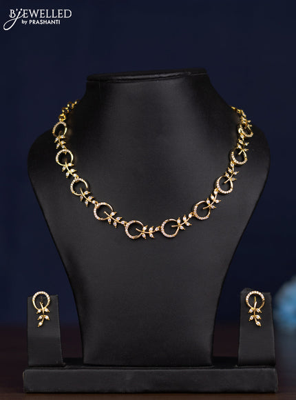 zircon necklace leaf design with cz stones in gold finish
