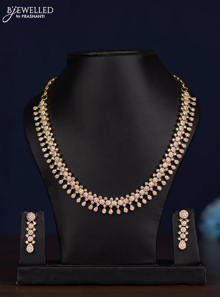 zircon necklace floral design with cz stones in gold finish