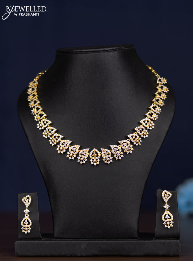 zircon necklace heart shape design with cz stones in gold finish