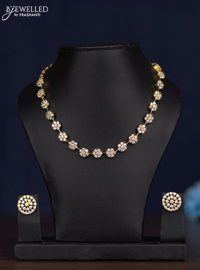 zircon necklace floral design with cz stones in gold finish