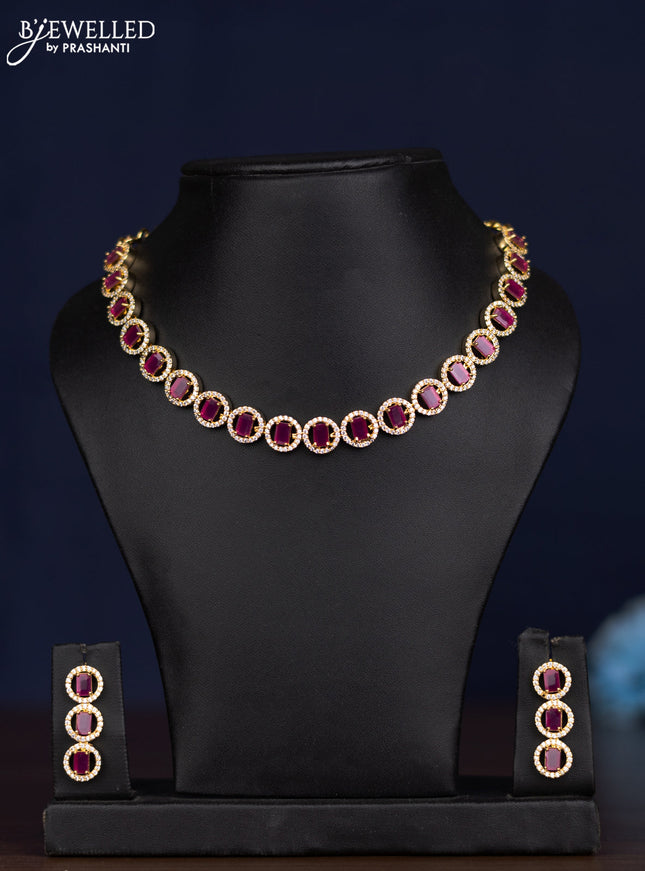 zircon necklace with ruby & cz stones in gold finish