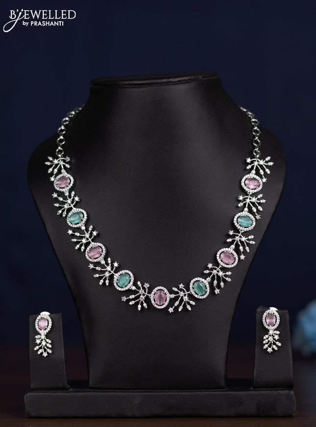 zircon necklace with baby pink & mint green and cz stones