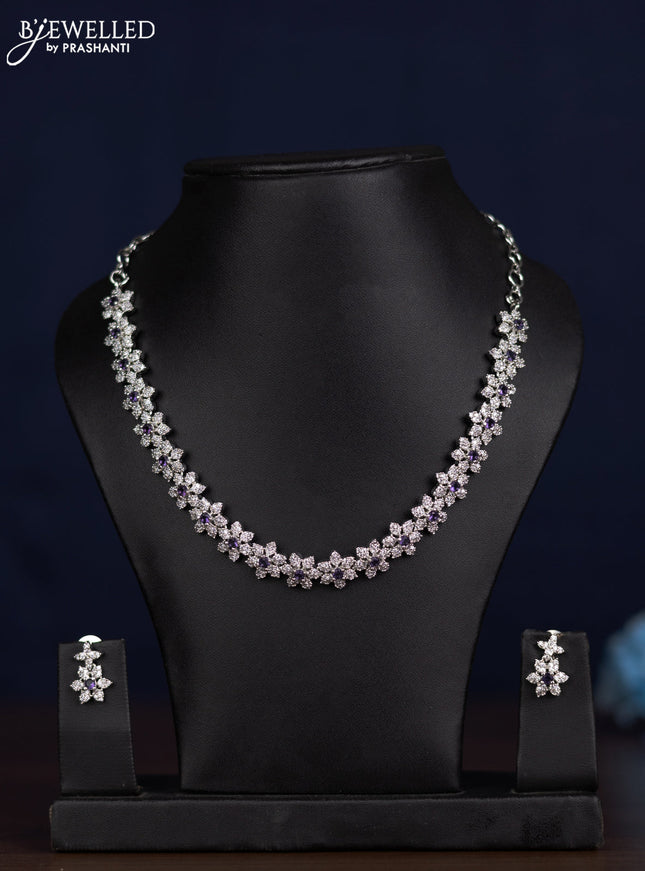 zircon necklace floral design with violet and cz stones