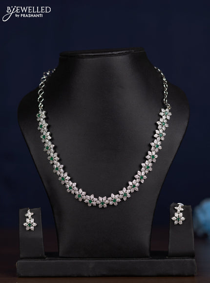 zircon necklace floral design with emerald and cz stones