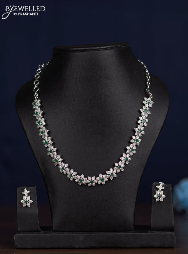 zircon necklace floral design with emerald and cz stones