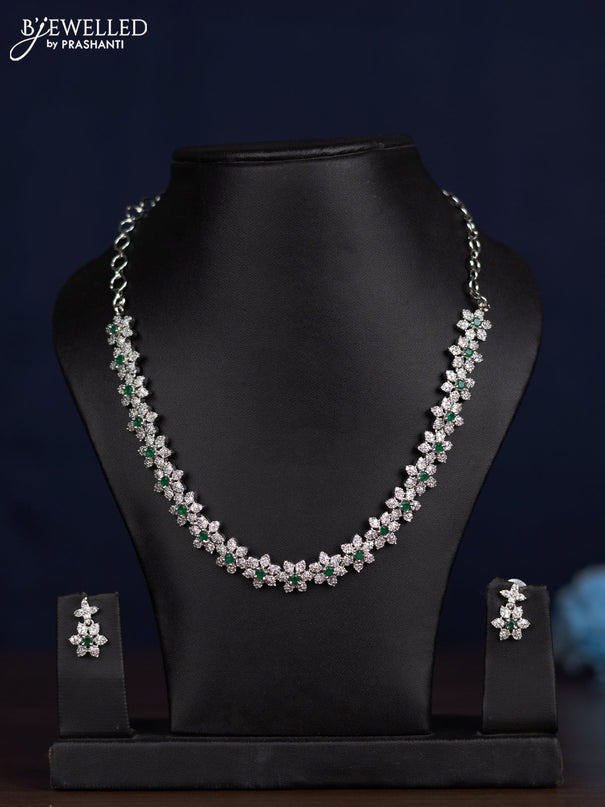 zircon necklace floral design with emerald and cz stones