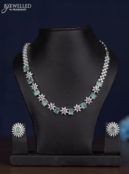 zircon necklace floral design with mint green and cz stones