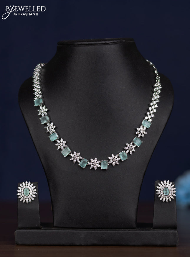 zircon necklace floral design with mint green and cz stones