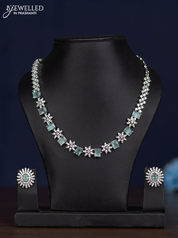 zircon necklace floral design with mint green and cz stones