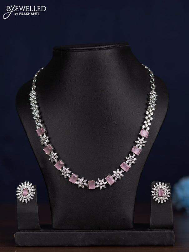zircon necklace floral design with baby pink and cz stones