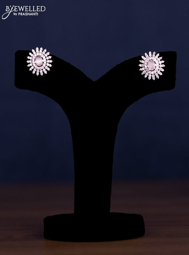 zircon necklace floral design with baby pink and cz stones