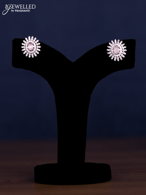 zircon necklace floral design with baby pink and cz stones