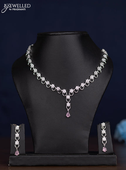 zircon necklace floral design with baby pink and cz stones