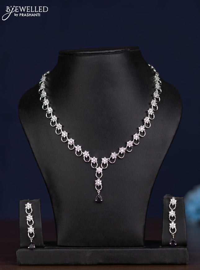 zircon necklace floral design with violet and cz stones