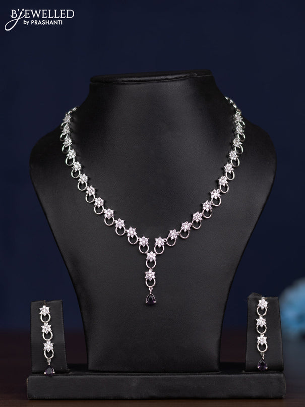 zircon necklace floral design with violet and cz stones