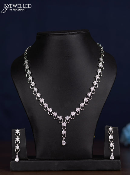 zircon necklace floral design with cz stones