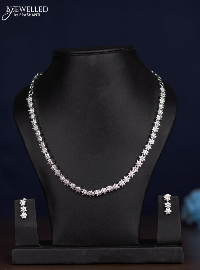 zircon necklace floral design with cz stones