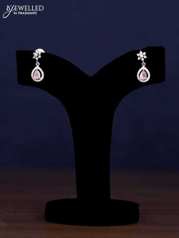 zircon necklace floral design with baby pink and cz stones