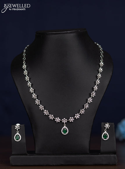 zircon necklace floral design with emerald and cz stones