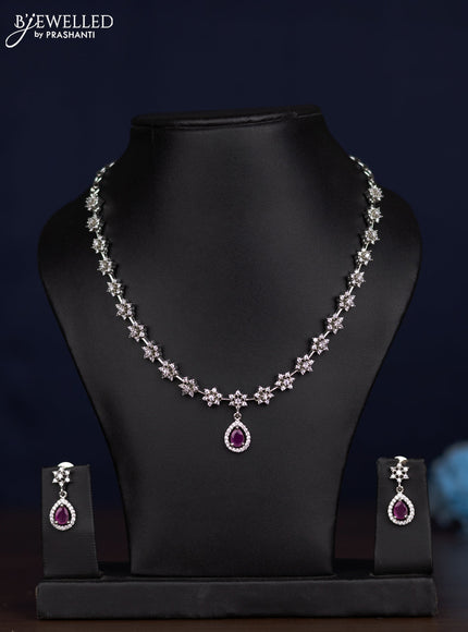 zircon necklace floral design with ruby and cz stones